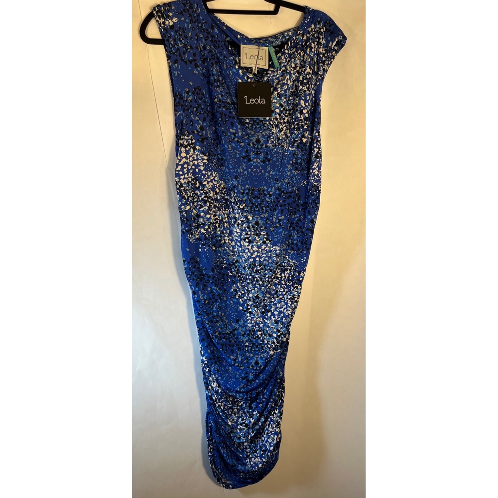 Leota Maternity Side-Rushed Sheath Blue Dress Size XL Stretch Birds & Bees